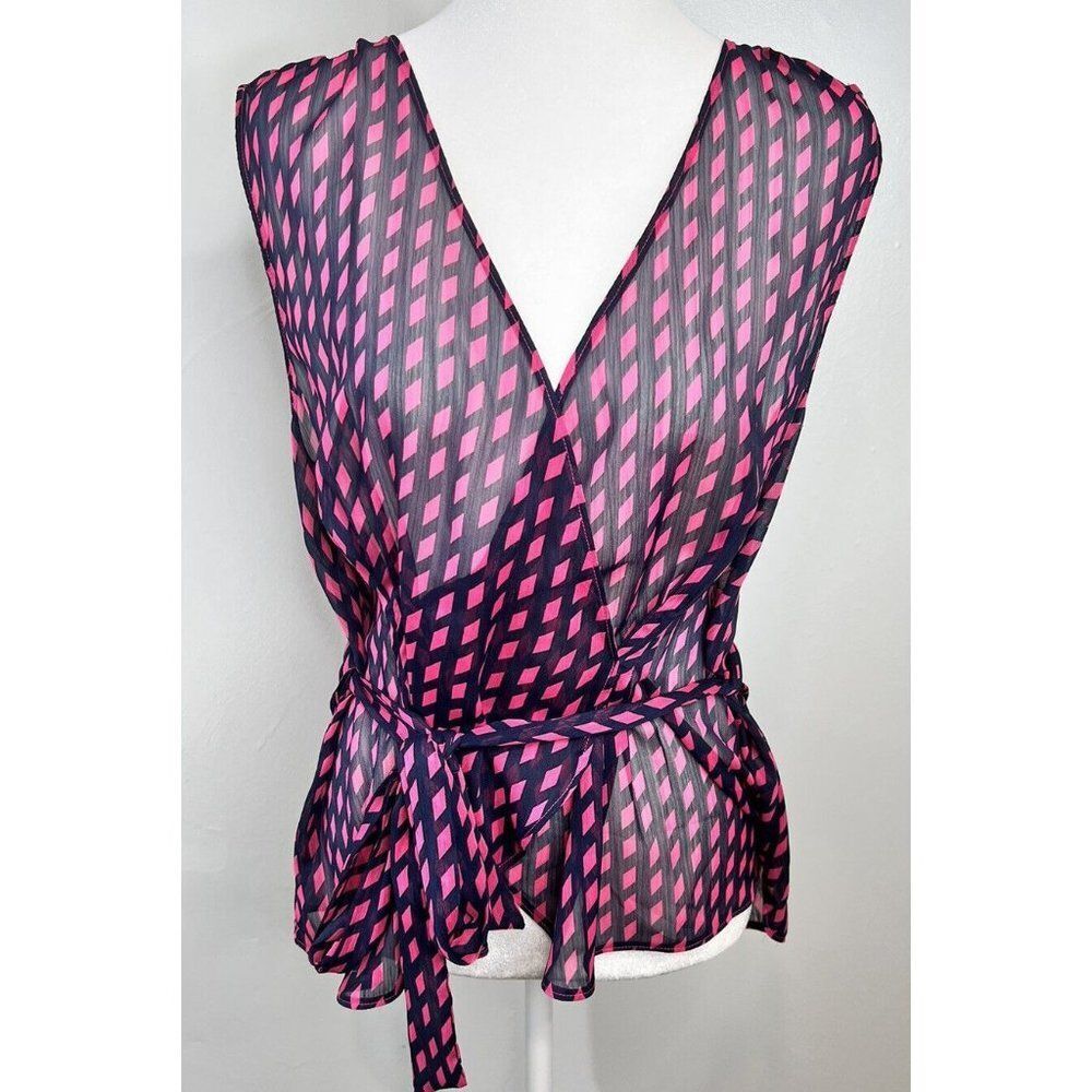 Banana Republic Factory Mock Wrap Sleeveless Top Size M Petite Sheer Pink Blue